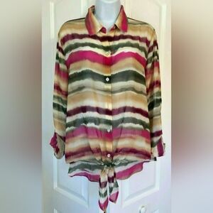 Chicos Size 2 Sheer Button Up Tie Front Shirt